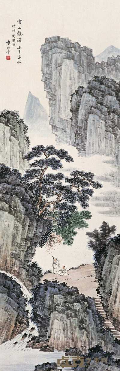 袁松年 云山观瀑 立轴 107×35cm